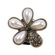 Alloy Shoe Buckle Clips, with Resin Pearl Beads & Glass Rhinestone, Flower, for Shoes Bag Decoration, Antique Golden, 25x24x14mm(FIND-WH0111-32)