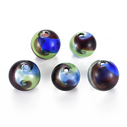 Transparent Handmade Blown Glass Globe Beads, Round, Colorful, 13.5~15mm, Hole: 1.2~2.2mm(GLAA-T012-32)