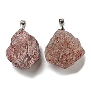 Raw Rough Natural Strawberry Quartz Pendants, Nuggets Charms with Stainless Steel Tone 201 Stainless Steel Snap on Bails, 26~28.5x24~27x19~21mm, Hole: 8x3mm(G-M405-02P-06)