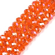 Electroplate Glass Beads Strands, AB Color Plated, Faceted, Rondelle, Orange Red, 8x6mm, Hole: 1mm, about 64~65pcs/strand, 15.75~16.14 inch(40~41cm)(EGLA-A044-T8mm-B25)