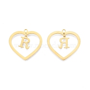 201 Stainless Steel Pendants, Hollow, Heart with Letter A~Z, Real 18K Gold Plated, Letter.R, 29x29.5x1mm, Hole: 2mm, A~Z: 12x8~10.5x1mm(STAS-N090-LA894-R-G)