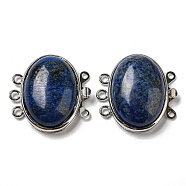 Lapis Lazuli Box Clasp, with Alloy Findings, Oval, 27x27x9.5~10.5mm, Hole: 2mm(G-C104-02D-P)