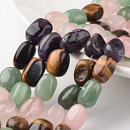 Nuggets Natural Mixed Stone Bead Strands, Tumbled Stone, Green Aventurine & Rose Quartz & Amethyst & Tiger Eye, 12~17x11~12x8~10mm, Hole: 1mm, about 15.7 inch(X-G-M350-01)