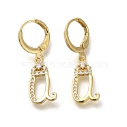 Brass Clear Cubic Zirconia Hoop Earrings, Real 18K Gold Plated, Letter U, 30mm, pendants: 16.5x9x2mm(EJEW-M045-01U)