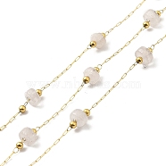 Ion Plating(IP) 316 Surgical Stainless Steel Paperclip Chains, with Natural Rose Quartz Column Beads, Soldered, Real 18K Gold Plated, with Spool, Link: 2.5x1x0.3mm(CHS-I019-12L)