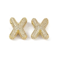 Brass Micro Pave Clear Cubic Zirconia Pendants, Letter X, 25.5x26x9mm, hole: 3.5x2.5mm(KK-Z041-01G-X)