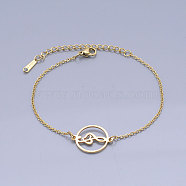 201 Stainless Steel Link Bracelets, with Lobster Claw Clasps, Flat Round with Treble Clef, Golden, 6-3/4 inch(17.1cm)(BJEW-T011-JN503-2)