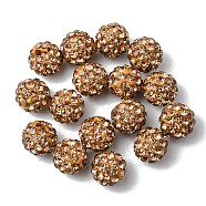 Polymer Clay Rhinestone Beads, Pave Disco Ball Beads, Grade A, Half Drilled, Round, Lt.Col.Topaz, PP9(1.5.~1.6mm), 6mm, Hole: 1.2mm(RB-H284-6MM-Half-246)