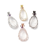 Natural Quartz Crystal Pendants, Rock Crystal Pendants, Rack Plating Copper Wire Wrapped Drop Charms, Cadmium Free & Lead Free, Mixed Color, 46.5~54x19.5~29x12~16mm, Hole: 8.5x4mm(G-R486-01)