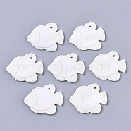 Natural Freshwater Shell Pendants, Carved, Fish, White, 23x27~28x3mm, Hole: 1.6mm(SHEL-R048-05)