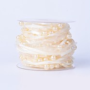 DIY Fashion Decoration Accessories, Plastic Imitation Pearl Beaded Trim Garland Strand, with Ribbon, Goldenrod, 10mm, about 10m/roll(OCOR-WH0050-01)