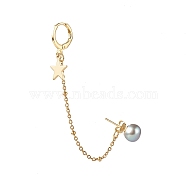 Natural Pearl Brass Crawler Ear Studs Chains, with Hoop Earring and Star Charm, Silver, 85x2mm(EJEW-JE04566-04)