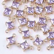 Transparent Glass Links connectors, with Brass Findings, Faceted, Rhombus, Light Gold, Medium Purple, 11x7x4mm, Hole: 1mm, Side Length: 5mm(X-GLAA-T007-14C)