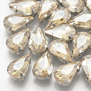 Sew on Rhinestone, Multi-strand Links, Glass Rhinestone, with Brass Prong Settings, Garments Accessories, Faceted, teardrop, Platinum, Pale Goldenrod, 12.5x8x5mm, Hole: 0.8~1mm(RGLA-T035-8x13mm-09)