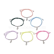 6Pcs 6 Colors Summer Beach Adjustable Nylon Braided Cord Bracelets, Conch Shell Shape Alloy Charm Stackable Bracelets for Women, Mixed Color, Inner Diameter: 2-3/8~3-1/2 inch(6~9cm), 1pc/color(BJEW-JB10458)