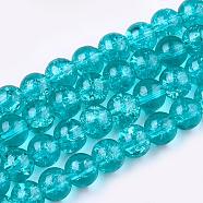Crackle Glass Beads Strands, Round, Dark Turquoise, 4mm, Hole: 1.1mm~1.3mm, about 200pcs/strand, 31.4 inch(CCG-Q001-4mm-06)