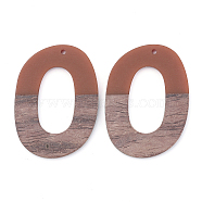 Resin & Walnut Wood Pendants, Oval, Sienna, 47x35x4mm, Hole: 2mm(RESI-T023-07C)