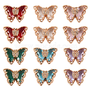 SUNNYCLUE 12Pcs 6 Colors Glass Pendants, with Brass Micro Pave Cubic Zirconia, Faceted, Butterfly, Mixed Color, 15x21x6mm, Hole: 1.2mm, 2pcs/color(ZIRC-SC0001-13)