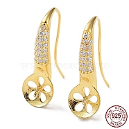 925 Sterling Silver with Clear Cubic Zirconia Earring Hooks, for Half Drilled Pearl Beads, Flat Round, Real 18K Gold Plated, 19.5x9.5mm, Pin: 0.5mm & 0.6mm(STER-G036-11G)