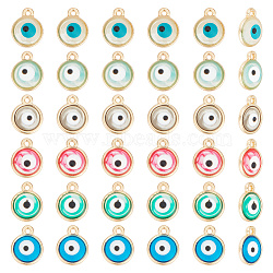 60Pcs 6 Colors Epoxy Resin Enamel Evil Eye Charms, with Rack Plating Light Gold Tone Alloy Open Back Bezel, Cadmium Free & Nickel Free & Lead Free, Mixed Color, 10x8x1.5~2.5mm, Hole: 1mm, 10pcs/color(RESI-AR0001-37)