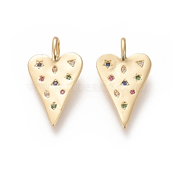 Brass Micro Pave Cubic Zirconia Pendants, Long-Lasting Plated, Heart, Colorful, Real 18K Gold Plated, 23.5x13x1.5mm, Hole: 4x2.5mm(X-ZIRC-L091-067G)