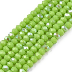 Electroplate Opaque Solid Color Glass Beads Strands, Half Rainbow Plated, Faceted, Rondelle, Yellow Green, 2.3~2.7x1.5mm, Hole: 0.4mm, about 150~155pcs/strand, 32~33cm(EGLA-A044-P1mm-L30)