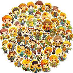 Cartoon Paper Sticker, for DIY Scrapbooking, Craft, Sunflower with Boy, Colorful, 52~53.5x34~51x0.1mm, 50pcs/bag(STIC-E005-03A)
