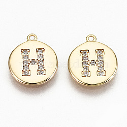 Brass Micro Pave Clear Cubic Zirconia Charms, Nickel Free, Real 18K Gold Plated, Flat Round, Letter.H, 11.5x10x1mm, Hole: 0.9mm(KK-N231-233H-NF)