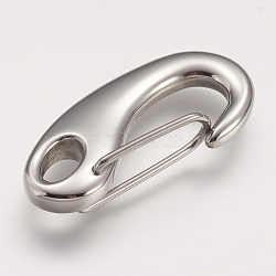 304 Stainless Steel Push Gate Snap Keychain Clasp Findings, Stainless Steel Color, 31x15x5.5mm, Hole: 4.5x6mm(STAS-F083-01P)