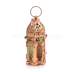 Retro Golden Plated Iron Ramadan Candle Lantern, Portable Glass Decorative Hanging Lamp Candle Holder for Home Decoration, Colorful, 7x15.5cm(RAMA-PW0001-25A)