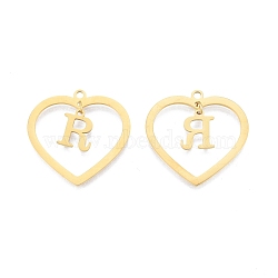 201 Stainless Steel Pendants, Hollow, Heart with Letter A~Z, Real 18K Gold Plated, Letter.R, 29x29.5x1mm, Hole: 2mm, A~Z: 12x8~10.5x1mm(STAS-N090-LA894-R-G)