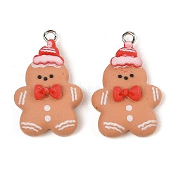 Christmas Theme Opaque Resin Pendants, with Platinum Iron Loop, Gingerbread Man, 28.5x18.5x7mm, Hole: 2mm(RESI-S08-05A)