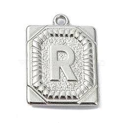 Anti-Tarnish 304 Stainless Steel Pendants, Rectangle with Letter Charm, Letter R, 24.5x18x3mm, Hole: 1.8mm(STAS-U033-01P-R)