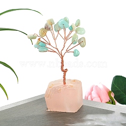 Natural Amazonite Chips Tree of Life Decorations, Copper Wire Feng Shui Energy Stone Gift for Home Office Desktop Decoration, 110mm(PW-WGDDE68-08)