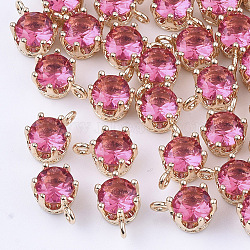 Transparent Glass Charms, with Brass Findings, Faceted, Crown, Light Gold, Deep Pink, 8.5x6x5mm, Hole: 1mm(X-GLAA-T007-17D)