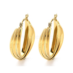 202 Stainless Steel Triple Hoop Earrings, with 304 Stainless Steel Pins, Golden, 37x9x23mm(EJEW-C076-04G)