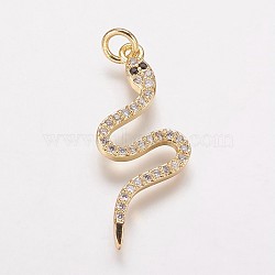 Brass Cubic Zirconia Pendants, Snake, Golden, 29.5x12x2mm, Hole: 3mm(KK-P134-27G)