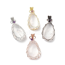 Natural Quartz Crystal Pendants, Rock Crystal Pendants, Rack Plating Copper Wire Wrapped Drop Charms, Cadmium Free & Lead Free, Mixed Color, 46.5~54x19.5~29x12~16mm, Hole: 8.5x4mm(G-R486-01)