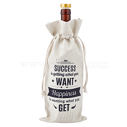 Jute Cloth Wine Packing Bags, Drawstring Bag, Rectangle with Word, Word, 34x15cm(ABAG-WH0005-72C)