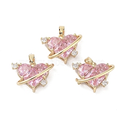 Valentine's Day Heart Charms Rack Plating Brass Micro Pave Pearl Pink Cubic Zirconia Charms, Long-Lasting Plated, Cadmium Free & Lead Free, Real 18K Gold Plated, 14.5x19.5x7.5mm, Hole: 2.5x4.5mm(KK-G482-14G)