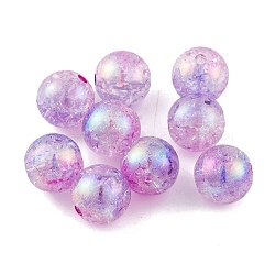 UV Plating Rainbow Iridescent Acrylic Crackl Beads, Round, Violet, 12mm, Hole: 2.2mm(PACR-C009-02B)