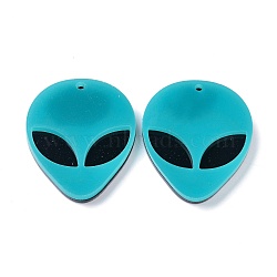 Opaque Acrylic Pendants, Alien Face, Sky Blue, 35.5x29.5x4mm, Hole: 1.8mm(MACR-P023-01C)