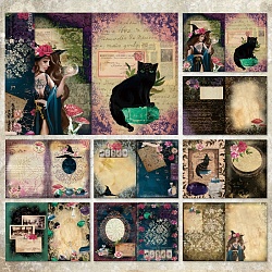 8 Sheets A5 Halloween Witch & Black Cat Scrapbook Paper Pads, for DIY Album Scrapbook, Background Paper, Diary Decoration, Colorful, 145x210mm(PW-WG25826-01)