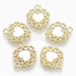 Golden Plated Alloy Enamel Pendants, Heart, White, 16x13x2mm, Hole: 1.6mm(X-PALLOY-N154-04C)