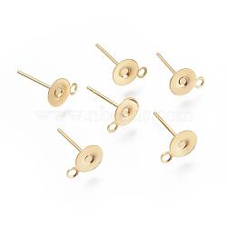 304 Stainless Steel Stud Earring Findings, Flat Pad Earring Post, Golden, 6mm, Hole: 1.5mm, Pin: 0.8mm(STAS-E025-1C-G)