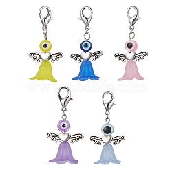 Acrylic & Resin Evil Eye Angel Pendant Decorations, with Zinc Alloy Lobster Claw Clasps, Mixed Color, 50mm(HJEW-JM01521)