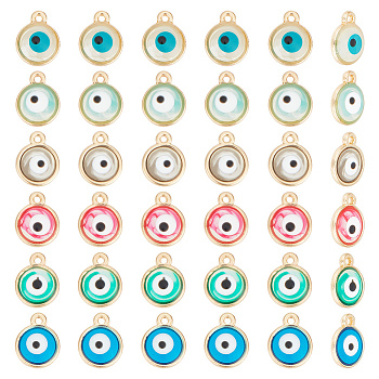60Pcs 6 Colors Epoxy Resin Enamel Evil Eye Charms, with Rack Plating Light Gold Tone Alloy Open Back Bezel, Cadmium Free & Nickel Free & Lead Free, Mixed Color, 10x8x1.5~2.5mm, Hole: 1mm, 10pcs/color