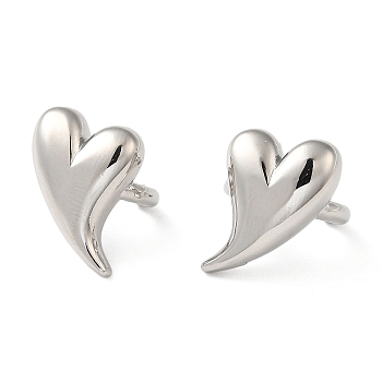 Rack Plating Brass Heart Cuff Earrings for Women, Lead Free & Cadmium Free, Long-Lasting Plated, Platinum, 16x12.5mm