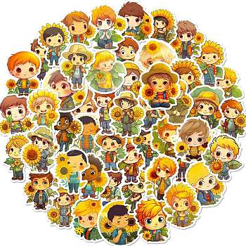 Cartoon Paper Sticker, for DIY Scrapbooking, Craft, Sunflower with Boy, Colorful, 52~53.5x34~51x0.1mm, 50pcs/bag