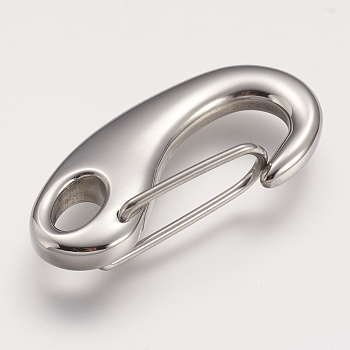 304 Stainless Steel Push Gate Snap Keychain Clasp Findings, Stainless Steel Color, 31x15x5.5mm, Hole: 4.5x6mm